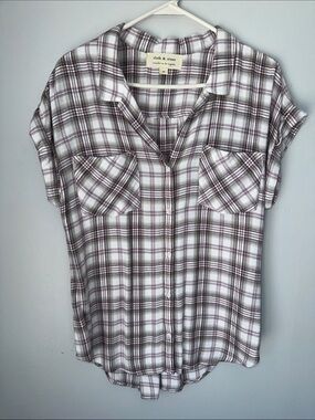 cloth & stone White, Pink and Brown Plaid Short-Sleeve Button-Front Shirt